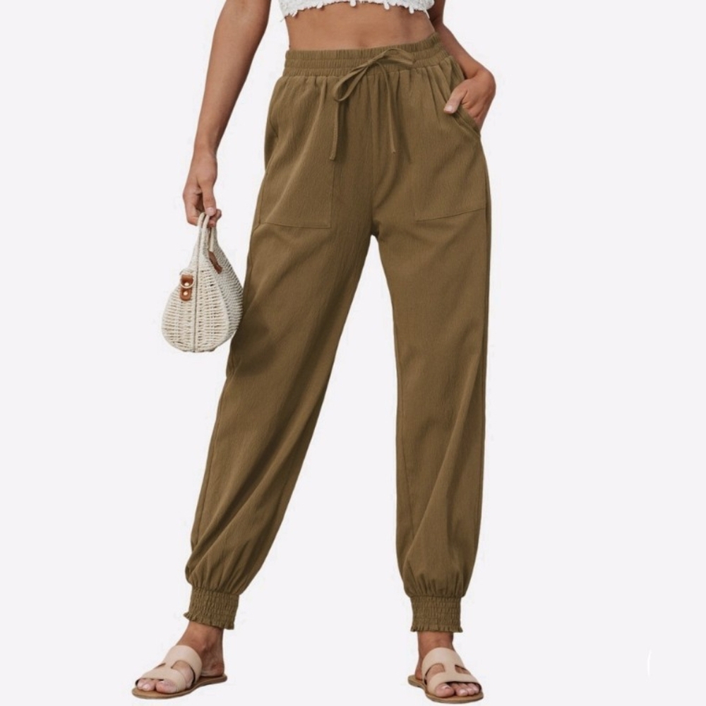 Cupshe Brown Smock Tapered Drawstring Pants Size Small